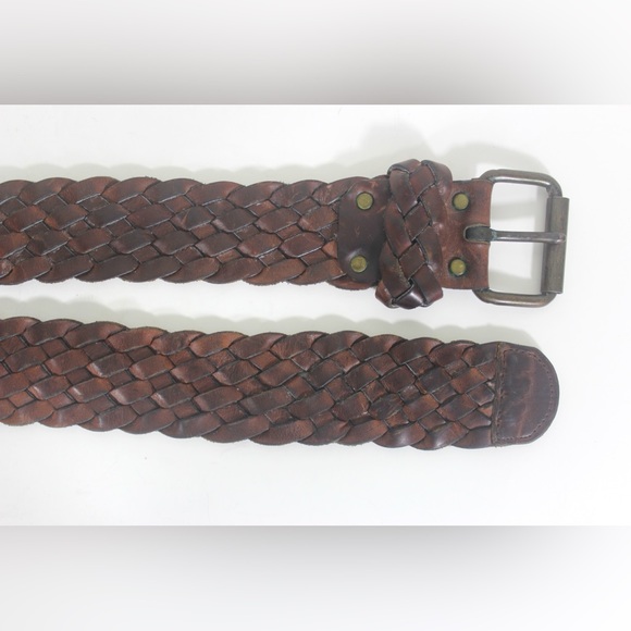 1970’s Wide Thick Vintage Dark Brown Woven Braided Leather Belt Adjustable Mens - Picture 3 of 8